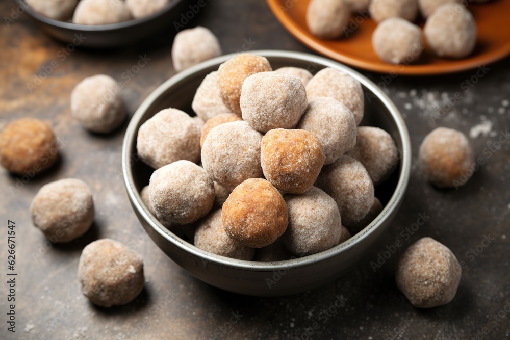 Raw vegan candies balls, dought cakes with seeds and nuts, pieces of raw dessert, diet, gluten free, vegetarian food, generative ai. Raw vegan candies balls, dought cakes with seeds and nuts, pieces of raw dessert, diet, gluten free, vegetarian food, generative ai.