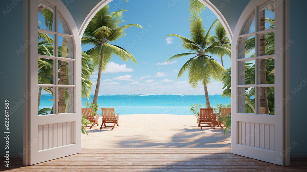 Fototapeta premium open the door on a paradise, generative ai