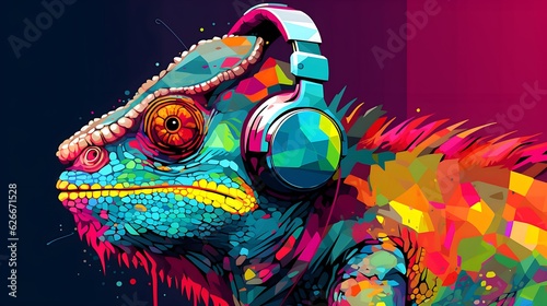 Chameleon listening to music