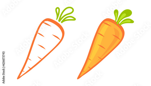 Vector set icons of orange carrot. Flat vector carrots.