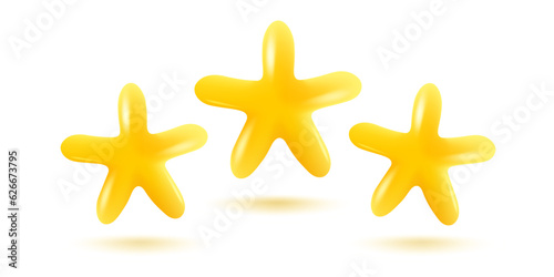 Vector icon of yellow stars in realistic 3D style. Achievements for games or customer rating feedback of website. Vector illustration of stars in kawaii style.