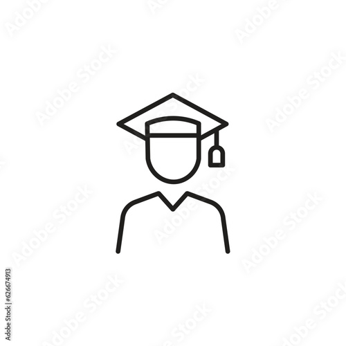 Graduated student line version. sign for mobile concept and web design. Person with graduation cap outline vector illustration. 