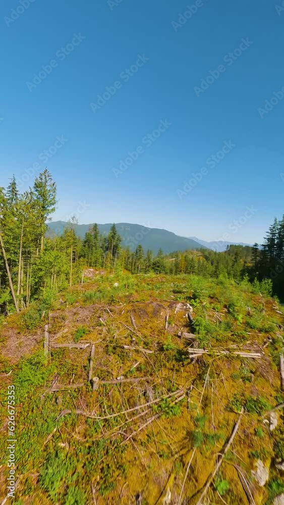 Maneuverable flight over mountain landscape by FPV Drone. 