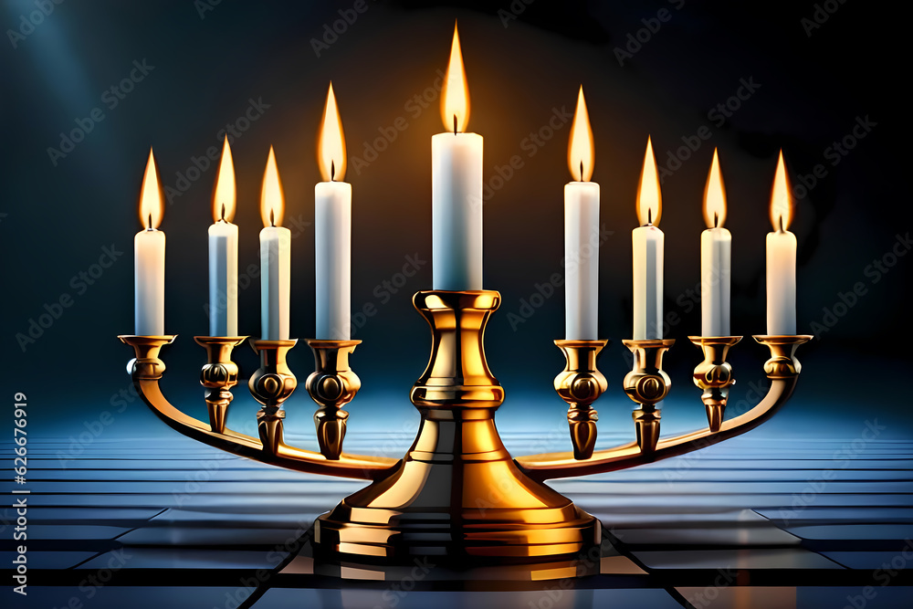 Fantasy Hanukkah candlestick with nine burning candles Fantasy Hanukkah candlestick with nine burning candles