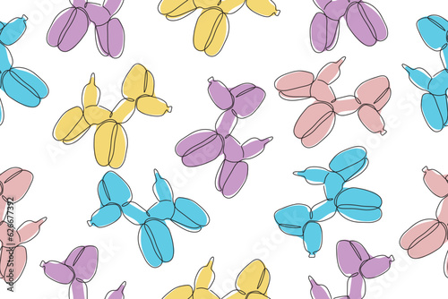 Classic balloon dog. Vector seamless pattern of cute cartoon bubble animal in color. Design element for logo, card, t-shirt print, invitation, accessories. Vector illustration