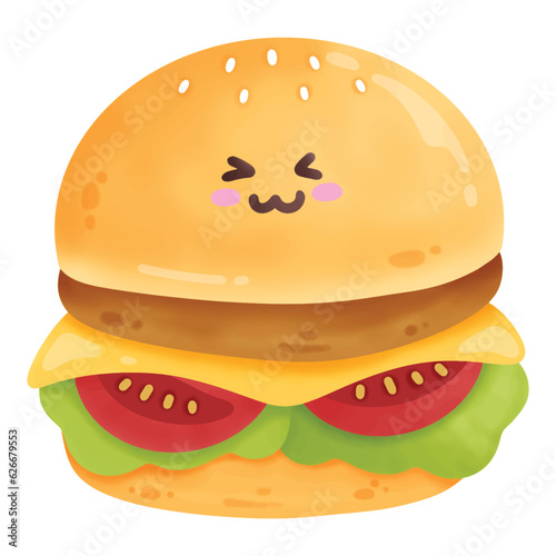 cute smiling hamburger cartoon vector illustration