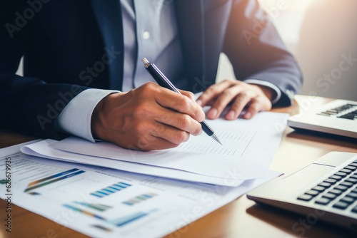 Person meticulously reviewing personal finances, examining budget, income, taxes, debt, and credit card details on paper, highlighting financial responsibility, closeup on hands