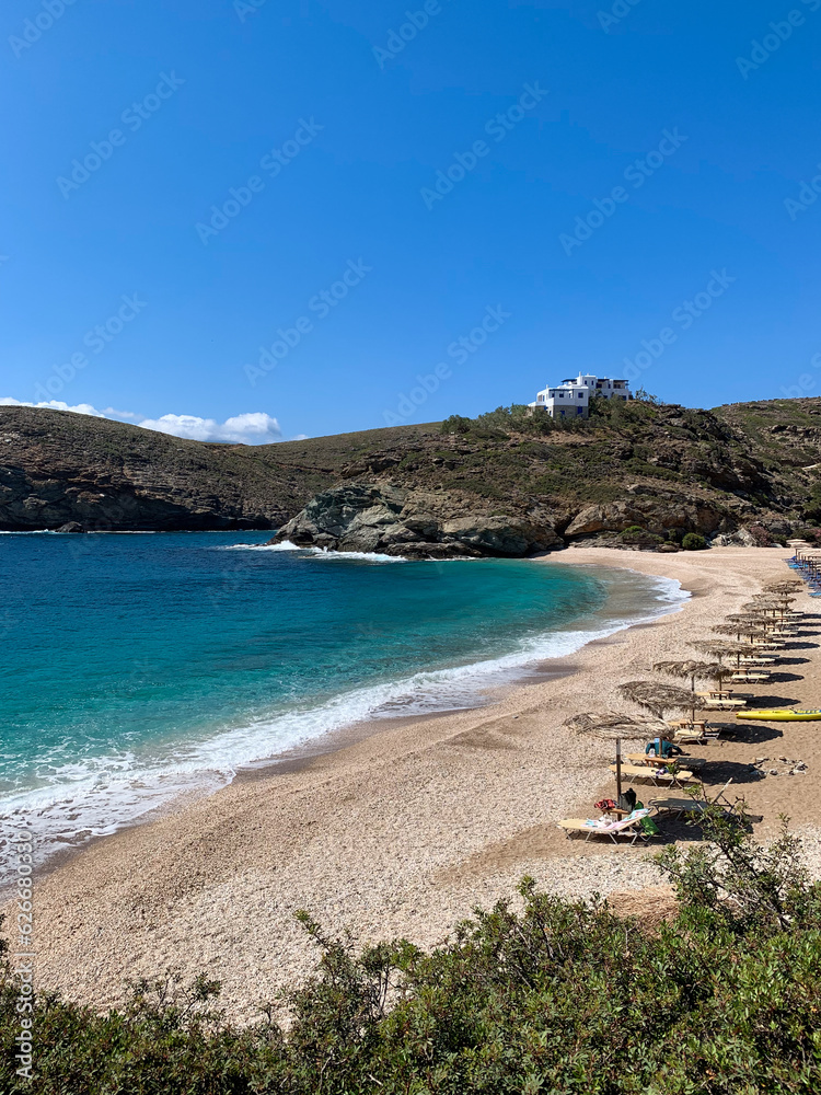 Hot summer day on Vitali Beach in Andros, Greece