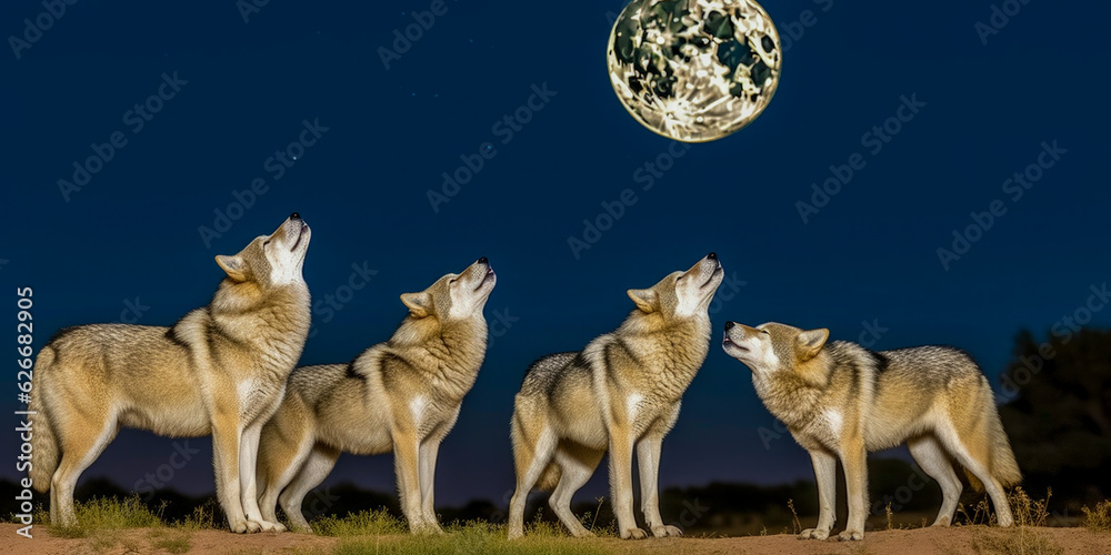 Fototapeta premium Wolves in action - Generative AI