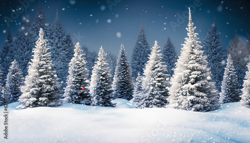 Christmas background with snowy fir trees © Uuganbayar