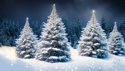 Christmas background with snowy fir trees