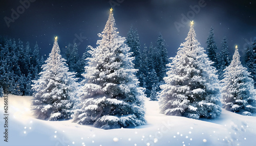 Christmas background with snowy fir trees © Uuganbayar