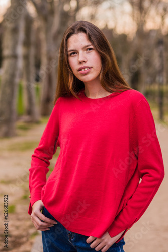 Portrait of Cuban Latin teenager, attractive fashion model lifestyle outdoors in casual clothes. Girl