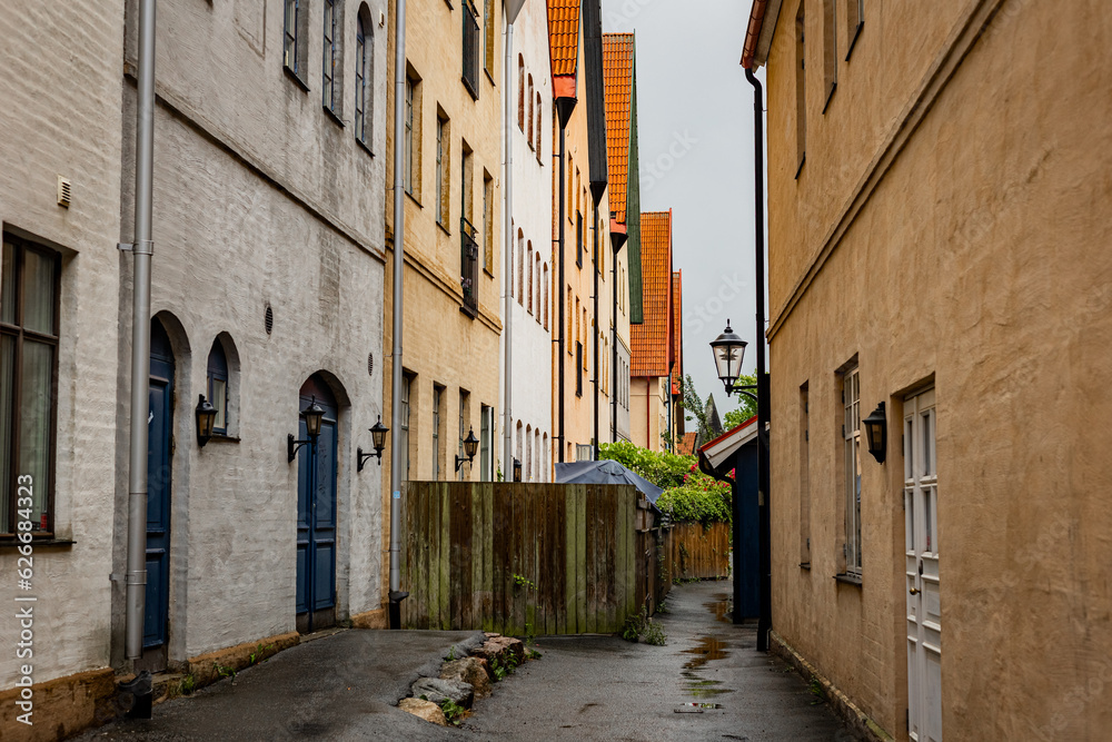 Obraz premium Alley in medieval and Hansa inspired living area Jakriborg in Hjarup, Sweden