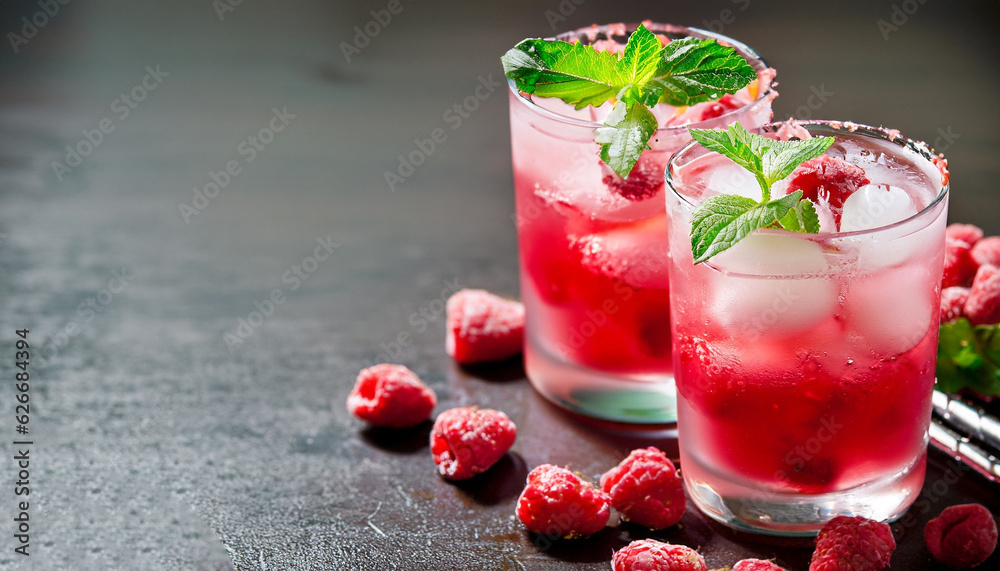 Raspberry crushed ice cold refreshing cocktail with mint Raspberry crushed ice cold refreshing cocktail with mint