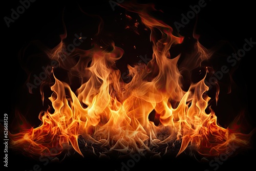 Fire flames isolated on black background 