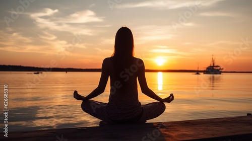 Woman doing Yoga - relax in nature, AI generated image © is