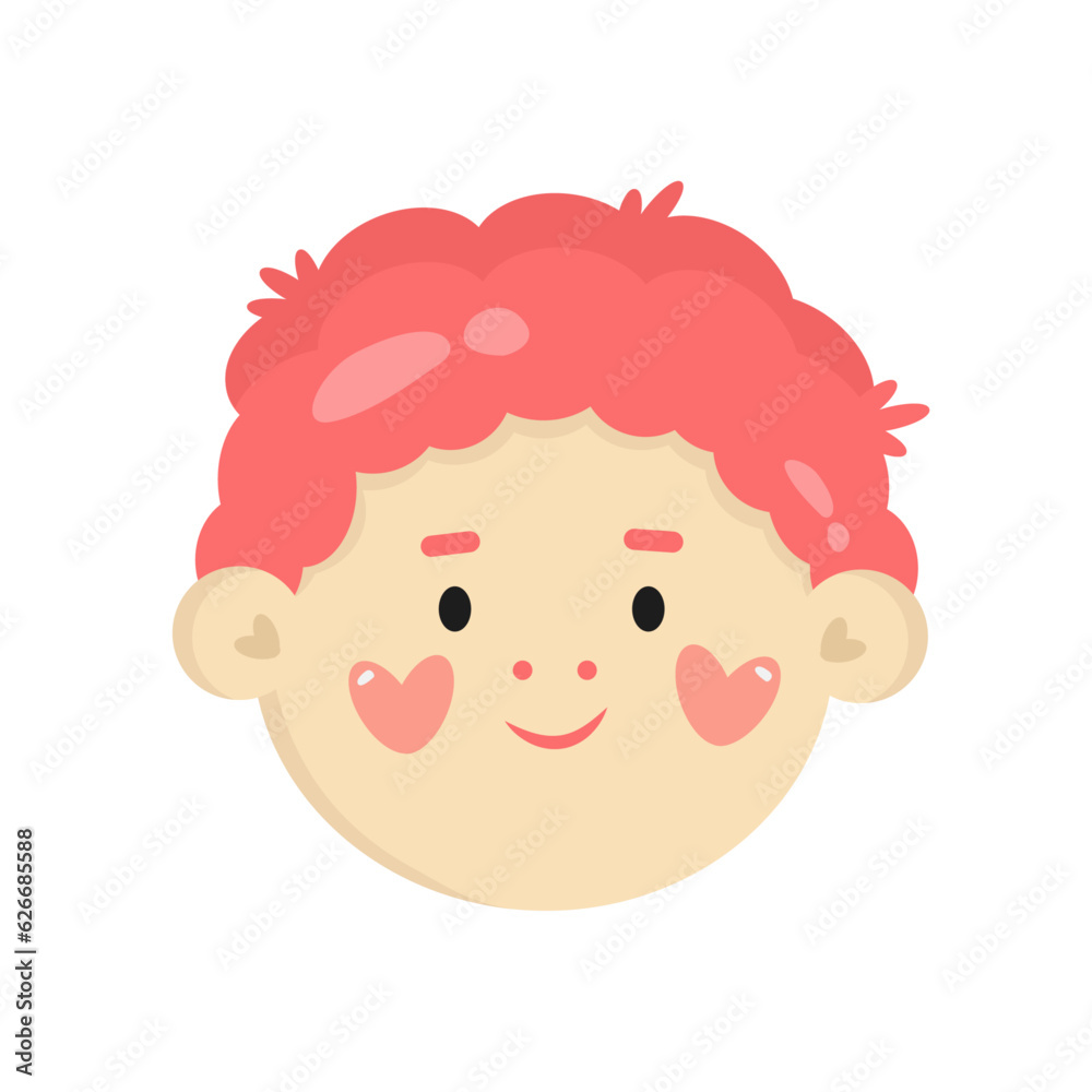 Flat vector cartoon illustration of smiling cute face of little kid Flat vector cartoon illustration of smiling cute face of little kid