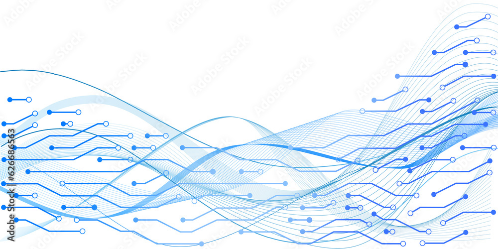 Digital tech background with abstract waves and circuit board elements ...