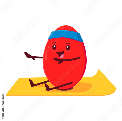 Cartoon barberry character participating in yoga or fitness routines. Isolated vector humorous and cheerful berry personage sitting on a mat in yogic asana. Healthy and wellness lifestyle, sport