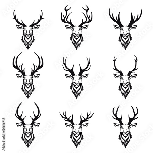Vector Christmas Reindeer Horns, Antlers. Deer Horn Silhouettes. Hand Drawn Deers Horn, Antler Set. Animal Antler Collection. Design Elements of Deer. Wildlife Hunters, Hipster, Christmas Concept