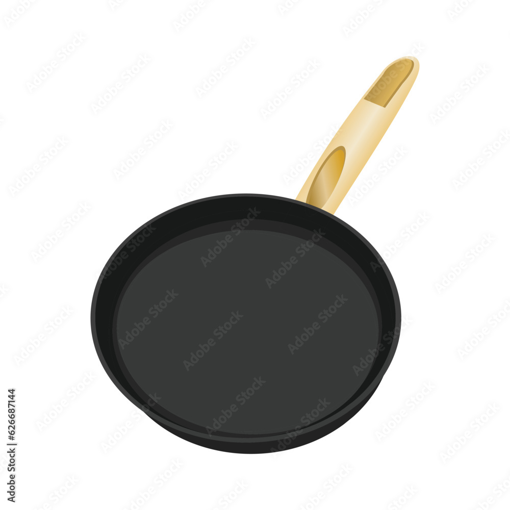 Black frying pan isolated on white background. Realistic vector illustration.