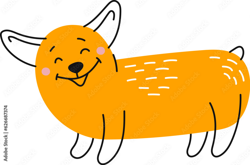 Obraz premium Shiba inu dog with face doodle, cartoon puppy character. Vector hand drawn funny kawaii animal, adorable canine dog portrait