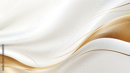 Luxury white overlap brown shade wave with line golden elements background, AI generated image