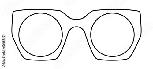 Angular frame glasses fashion accessory illustration. Sunglass front view for Men, women, unisex silhouette style, flat rim spectacles eyeglasses with lens sketch outline isolated on white background