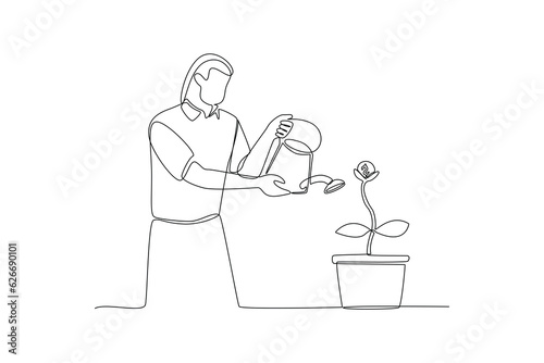 Continuous one line drawing investment and stock concept. Single line draw design vector graphic illustration.