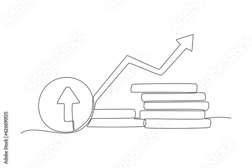 Continuous one line drawing investment and stock concept. Single line draw design vector graphic illustration.