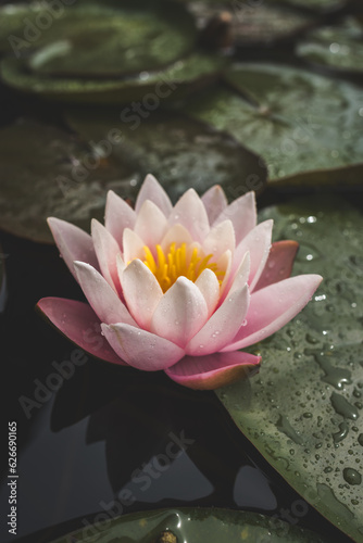 Nymphaea Colorado Yellow Pink Water Lily. Selective focus.