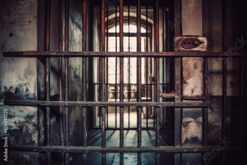 Interior Old Abandoned Prison, Generative AI