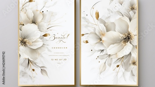 Luxury elegant wedding invitation card with beautiful nature watercolor flower, AI generated image photo