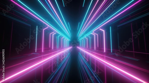 Corridor interior design with neon illumination. Abstraction, space, neon corridor. neon lighting.