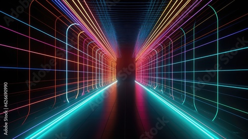 Corridor interior design with neon illumination. Abstraction, space, neon corridor. neon lighting. © AndErsoN