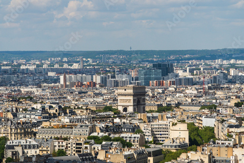 Paris  France. April 24  2022  The Arc de Triomphe with a panoramic view of the city.