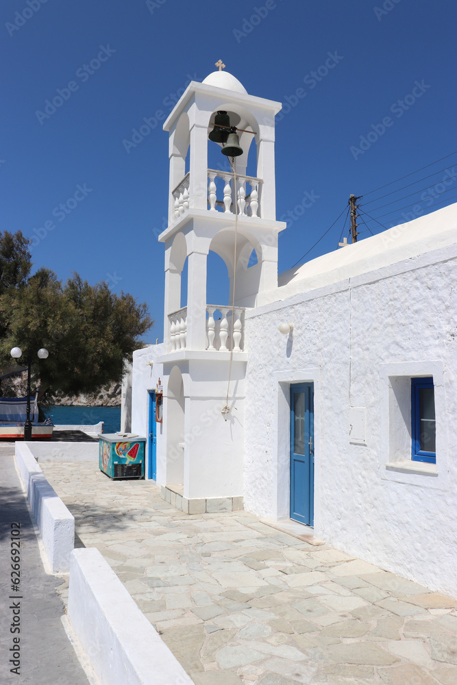 Blue and White Church Bell Tower, Milos, Greece