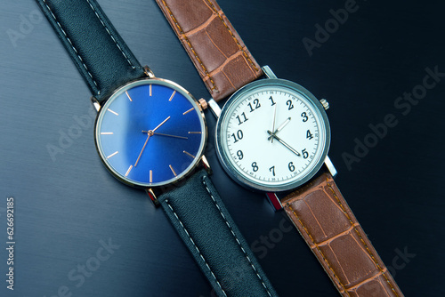 Wrist mechanical watch on a dark background