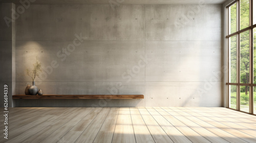 an empty concrete wall in a room. template for designers  minimalism. Generative AI