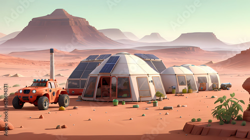 火星探査、火星基地、イラスト｜Mars exploration, Mars base, illustration, Generative Ai 