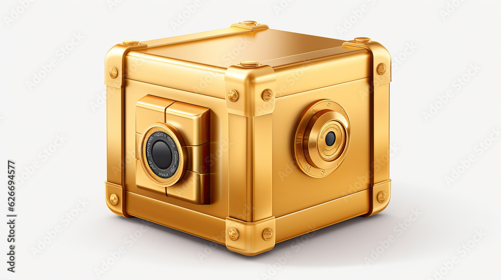 a gold safe isolated on white background, keep valuables safe. Generative AI