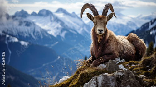 a billy goat in the alps on a mountain. Generative AI