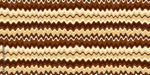 Coffee pattern from spilled vertical thick streams. Seamless pattern of coffee and chocolate liquid stripes. Design for textile, fabric, clothing, curtain, background, wrapping.