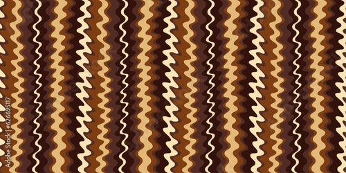 Coffee pattern from spilled vertical thick streams. Seamless pattern of coffee and chocolate stripes, liquid and delicious.