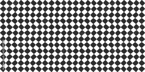 Checkered rhombs, from square shapes. Diagonal checkerboard, endless and black and white. Design for textile, fabric, clothing, curtain, rug, batik, ornament, background, wrapping.