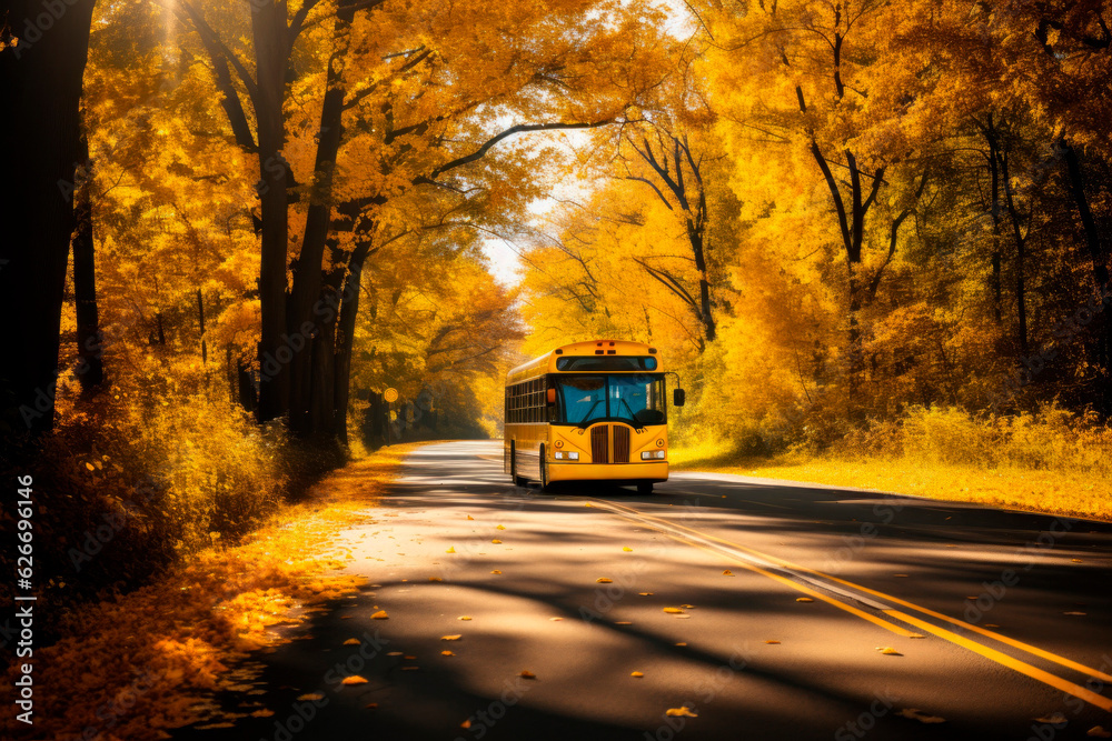 School yellow bus. Back to school concept. Background with selective focus and copy space School yellow bus. Back to school concept. Background with selective focus and copy space
