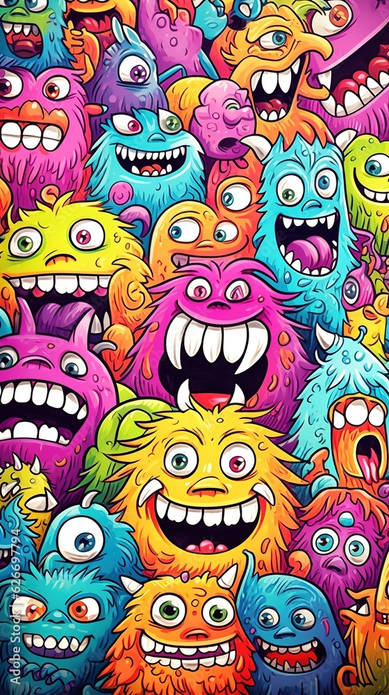 Flat cute doodle monsters pattern Flat cute doodle monsters pattern