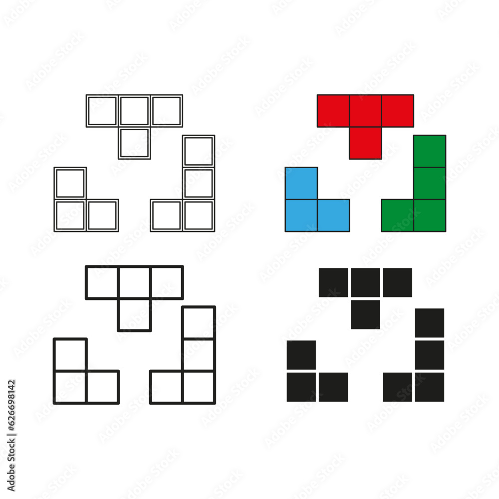 Tetris pieces icon. Vector illustration. EPS 10. Tetris pieces icon. Vector illustration. EPS 10.