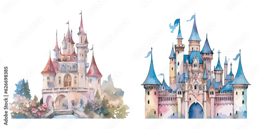 Watercolor beauty Fairytale Castle clipart for graphic  - obrazy, fototapety, plakaty 